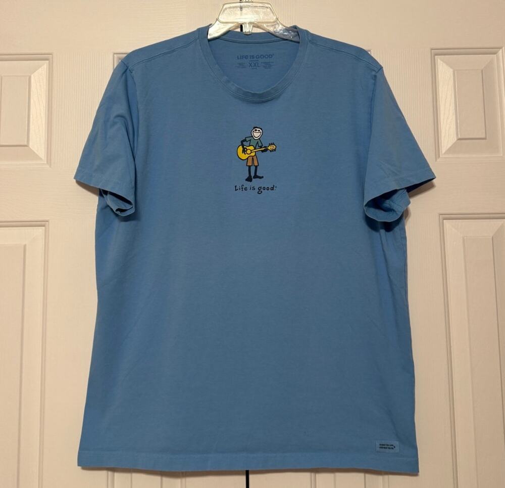 Life is Good Men's Jake's Guitar Crusher T-Shirt, Blue, Size XXL
